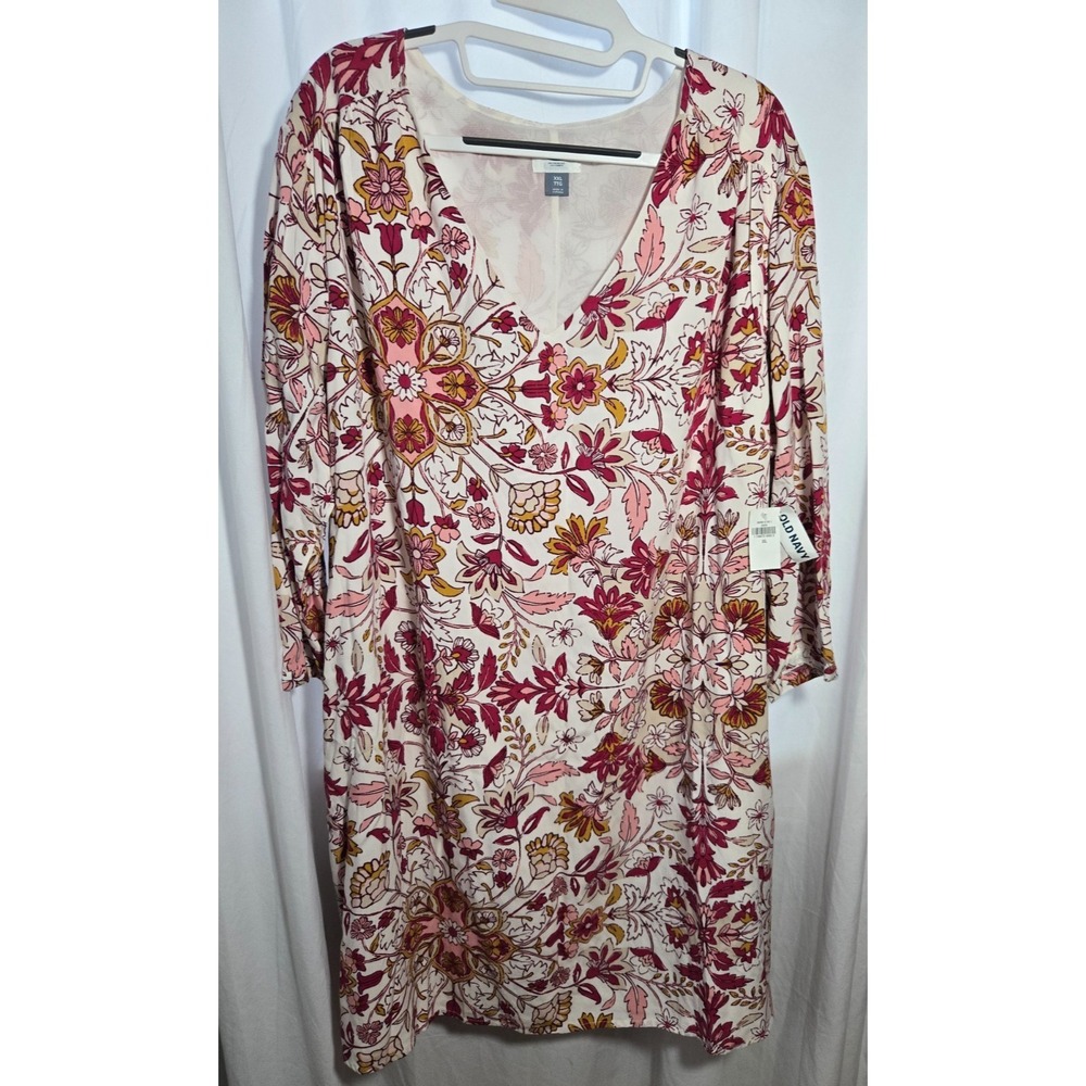 Old Navy XXL Boho Floral Dress NWT Pink V Neck Cottagecore Summer Shift
